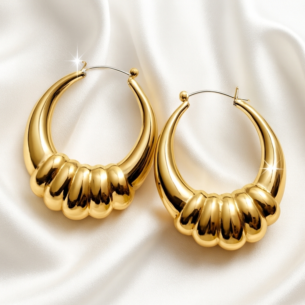 Women's Polished Gold tones, Circle Shape Designed Hoop Drop Earrings, 2.25", #4